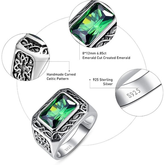 925 Sterling Silver for Men 6.85ct Simulated Mens Emerald|Morganite Ring - Picture 6 of 9